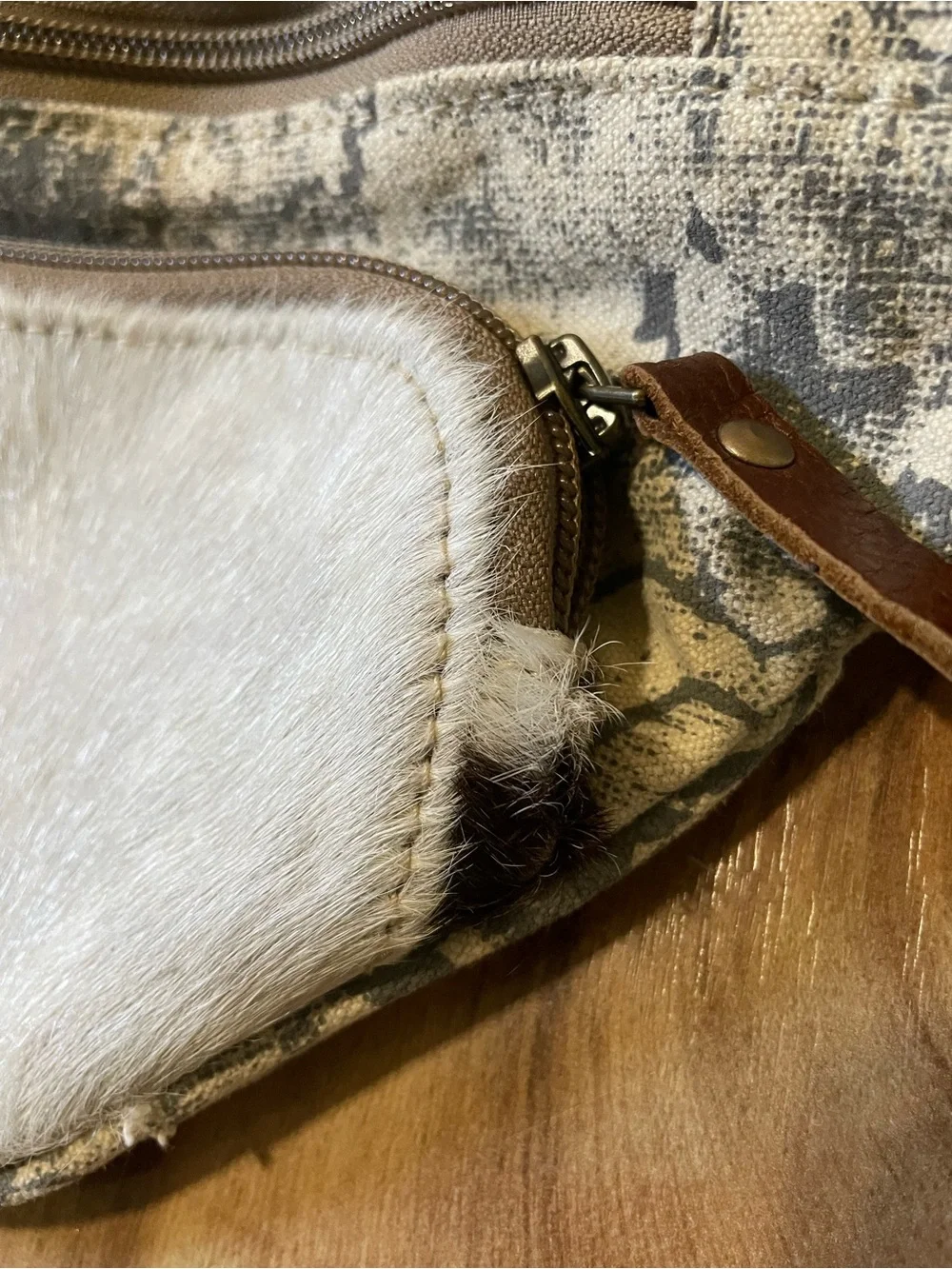 Myra Bag Western Cowhide Canvas Fanny Pack Impression Waist Bag Crossbody